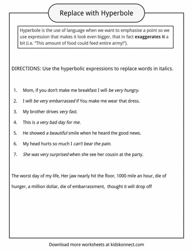 Hyperbole Examples, Definition & Worksheets | KidsKonnect